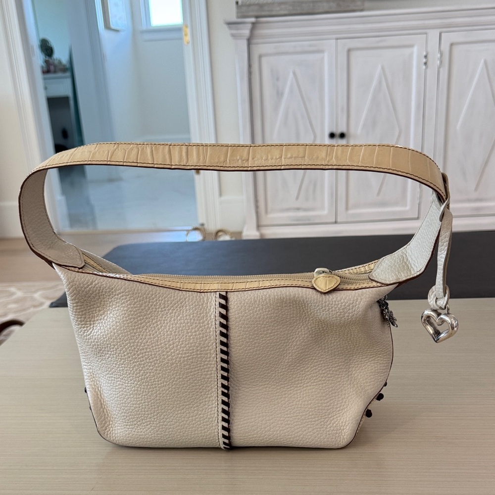 Brighton Cream and Brown Shoulder Bag with Heart Charm